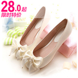 正品2012春秋新款韩版蝴蝶结大码女鞋子OL裸色黑色平底鞋平跟单鞋