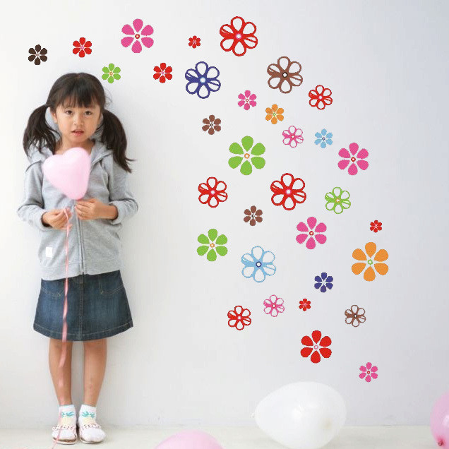 圣帕二2代墙贴,七彩花,电视背景卧室客厅儿童