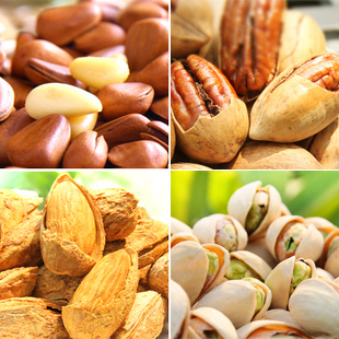  百草味 坚果组合 开心果/原味东北松子/碧根果/美国大杏仁810g