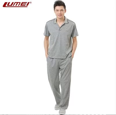 正品男士运动服套装纯棉短袖夏季中老年大码休