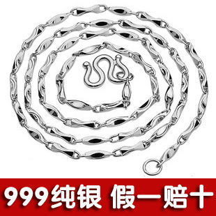  999纯银项链 千足银饰品 男款女款 元宝链 无吊坠 短款 锁骨 单链