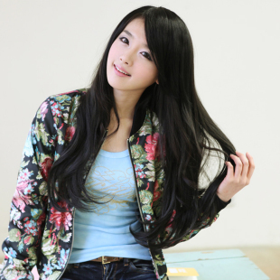 Girl wig long fluffy Korea long curly hair wig bias Liu Haixiu  flower head with short hair