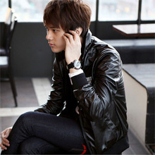 SELECTED2011秋冬新款韩版高工艺绣花短款修身男士皮衣外套机车服