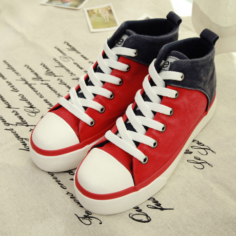 牛仔帆布鞋女韩版潮2014春季新款高邦拼色厚