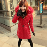 as安都2011冬新款女装 长款菱纹修身连帽羽绒服 9052229b