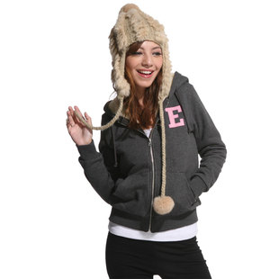 E Cornell fall/winter 2011 women's cashmere warm jacket keep warm a lamb zipper attached hat and guard clothing E6121