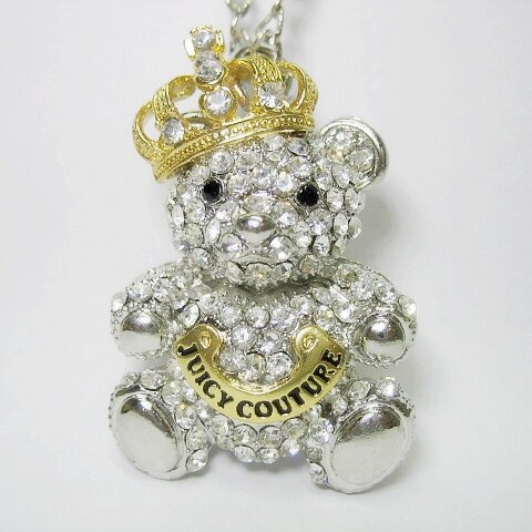 JuicyCouture韩版白钻金色皇冠小熊项链小熊毛衣链34cm长特价15元