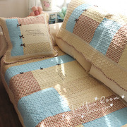 韩式拼色蝴蝶结田园，风格纯棉刺绣加厚沙发垫，沙发巾飘窗垫
