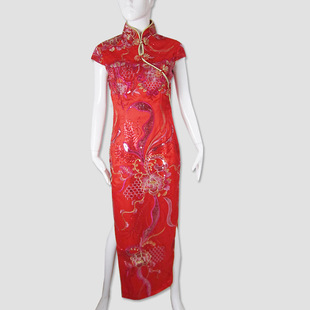 新款2012蕾丝亮片绣花结婚旗袍 中式修身新娘