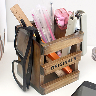复古木质多功能 桌面收纳笔筒...