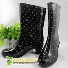 高跟时尚雨靴/雨鞋/水晶中筒雨靴女款雨鞋淑女黑 送卡通女袜