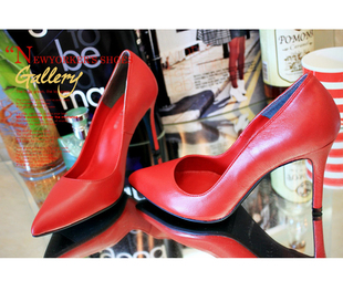  婚鞋韩版原真皮里时尚浅口女细跟鞋尖头单鞋夜店红色高跟鞋结婚鞋