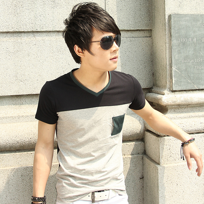 夏季韩版男装拼色...