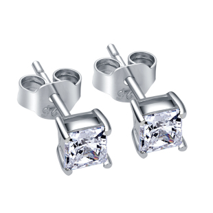  Anytime 925纯银镀白金镶45分瑞士方钻钻石防过敏女士耳钉 T2