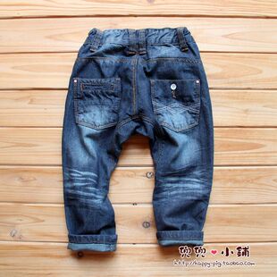  外贸童装 秋款新品 欧单经典牛仔哈伦裤 儿童牛仔裤 大PP裤