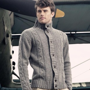  ［AK男装］羊仔毛立体编织立领加厚针织衫 开衫毛衣外套