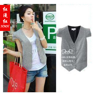 Red diffuse red 2012 Korean summer new women's Wild new v-collar solid color jackets stay clip 016