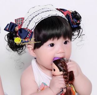  A01 韩版宝宝发带 婴儿童发带 头饰 蕾丝 棉质 假发 英伦风