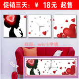 十字绣金鑫水溶印布印花人物风景挂钟表魅惑动人甜心三联画A推荐