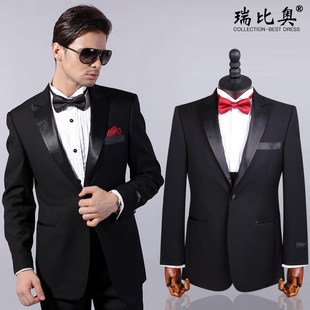  专柜正品新郎结婚礼服正装黑色修身一扣免烫西装秋冬款西服套装