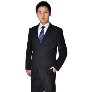  正品纯黑色二粒扣男士西服套装商务职业正装新郎绅士修身西装
