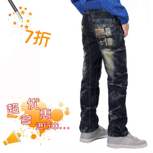 天使之祥秋冬装儿童牛仔裤中大童裤子加绒加厚保暖男童装棉裤