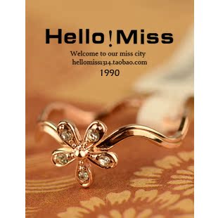  新款 镀14K玫瑰金白钻幸运花戒指女 韩国品质 饰品 首饰