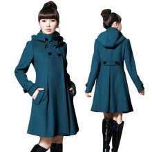淘宝网2011秋装新款 女装秋冬装新品带帽双排扣毛尼大衣大码外套