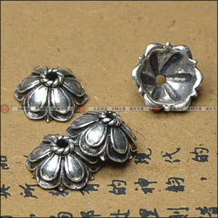  S925纯银配件批发手工串珠银DIY饰品穿手链花托特价500以上包邮