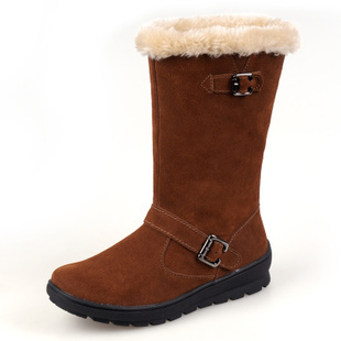  冬靴全牛皮 正品保暖 舒适 雪地靴中筒靴棉靴 女 冬 平底靴