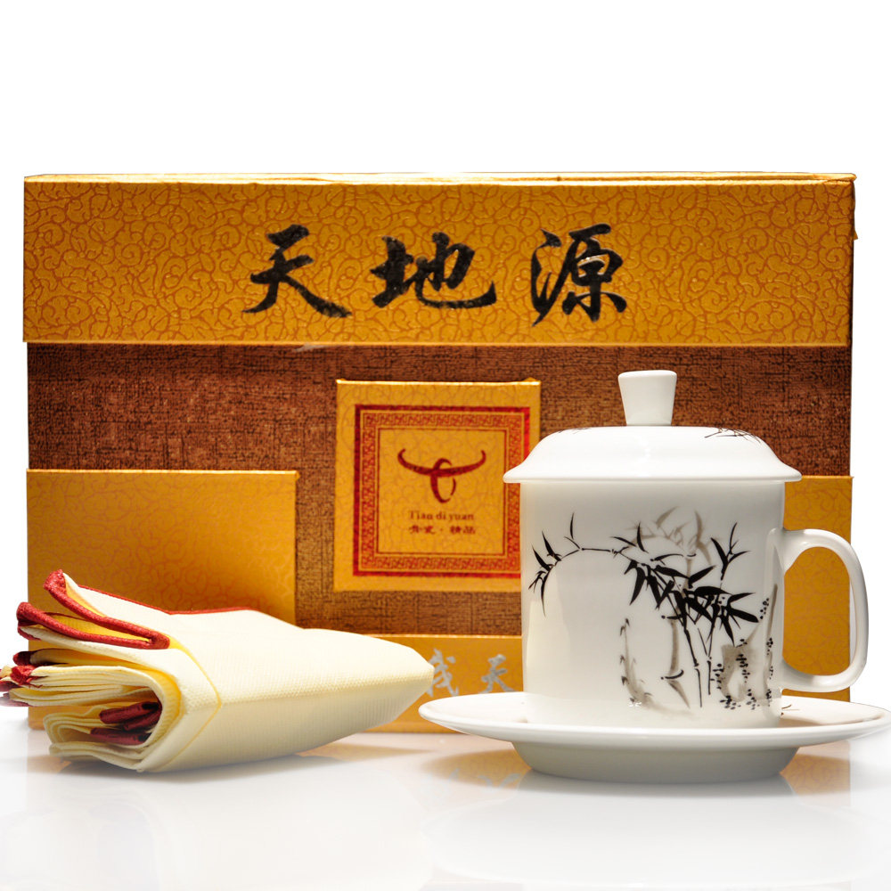 叶凌春 骨瓷茶杯 礼品杯 竹子/兰花茶杯带碟带盖子 礼品套装包邮