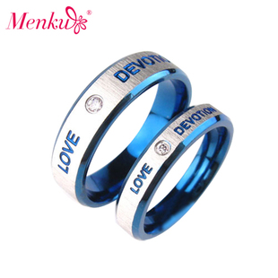  Menku 蓝色恋情 韩版饰品潮人介子情侣对戒 钛钢戒指 免费刻字