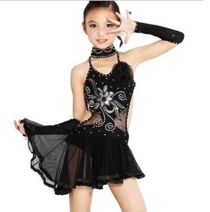 儿童拉丁舞表演服装女童，少儿拉丁舞服拉丁黑色比赛裙