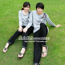 2010秋季纯棉情侣睡衣套装 男女休闲全棉长袖家居服 甜蜜蜜