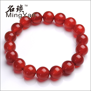  天然水晶 红玛瑙手链 8-12mm 鸿运当头 红色饰品 本命年 好运辟邪