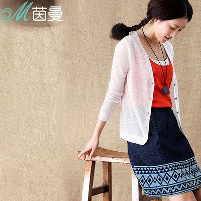茵曼2014新款女夏装<em>空调衫开衫薄</em>简约棉麻针