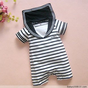 Summer baby clothing black stripe Navy suit dual-use document new baby Siamese clothes