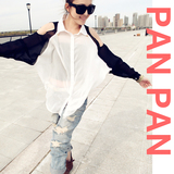 【PANPAN】CS-107 黑白配 露肩雪纺蝙蝠袖BF风衬衫 带领别哦