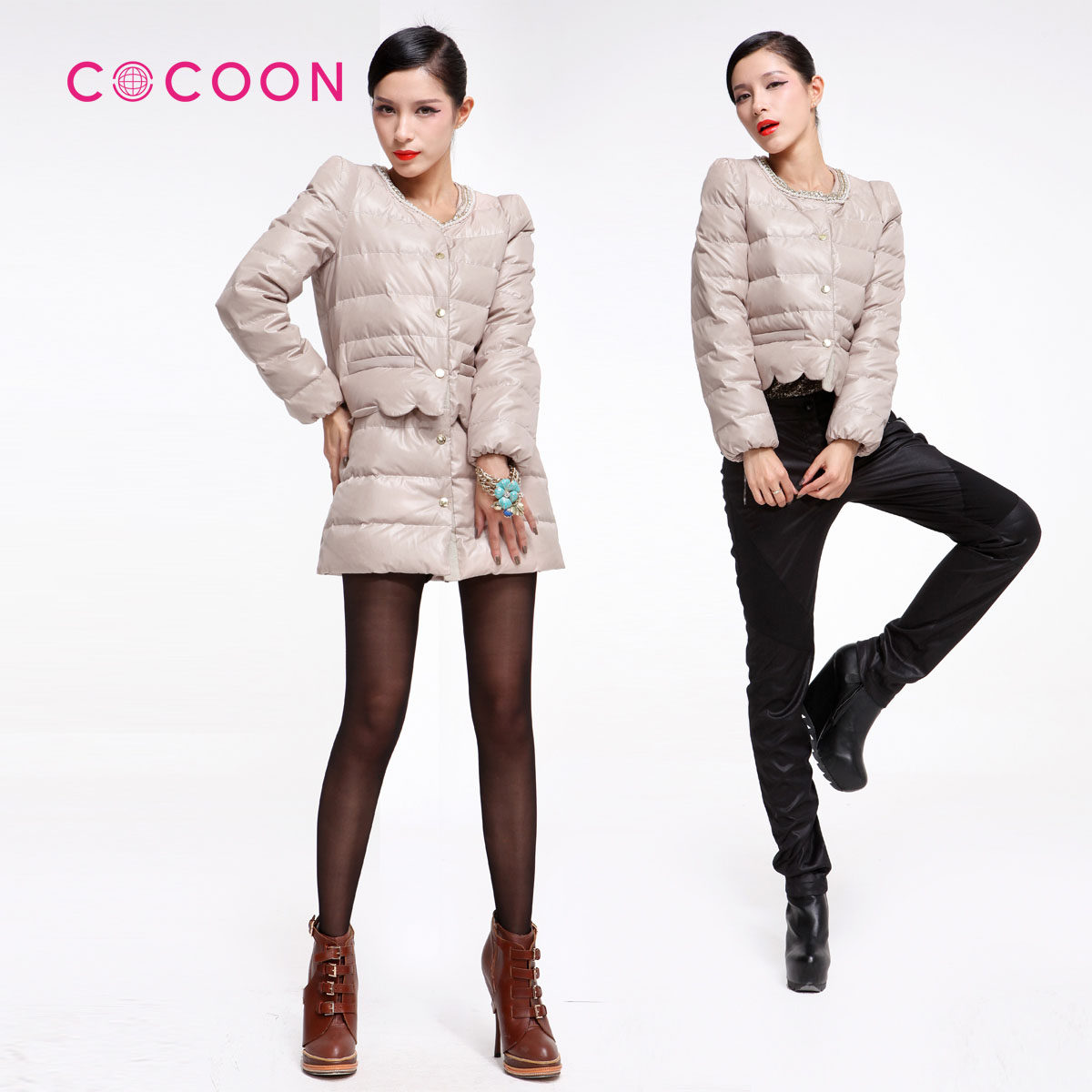 COCOON可可尼2012新品珍珠亮钻可拆卸羽绒服714215003a