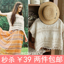 VIVI～甜美针织手工钩花镂空蕾丝针织衫套头罩衫上衣 女