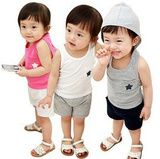 2012夏款童装 男女童连帽无袖背心+短裤两件套 宝宝五星套装