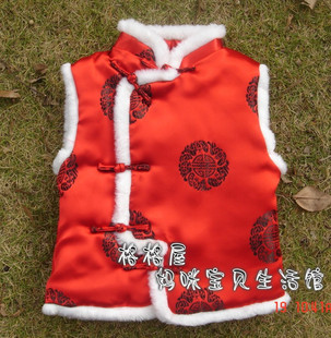  秋冬季男女童唐装马甲节日过年喜庆儿童小棉背心可配亲子装