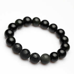  正品防伪开光属狗虎马佩带黑曜石玛瑙寅午戌三奇三合四神手链