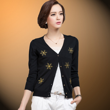 2014春秋女装新款<em>毛衣哥</em>地针织衫 韩版修身V