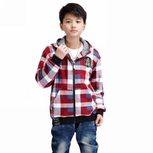  品牌大男童夹克 秋装新款童装 大儿童青少年加厚格子纯棉外套