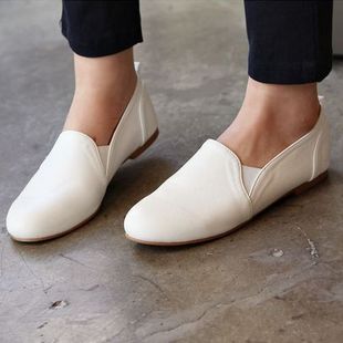  韩国百搭圆头小白鞋 复古英伦风牛皮平跟单鞋新款韩版平底鞋女鞋