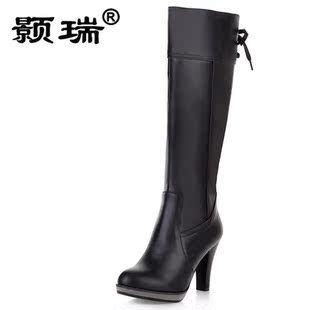  5折=199元 真皮 特价牛皮靴子女春秋 高筒靴高跟 清仓单靴
