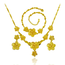 右米 婚庆新娘配饰三件套装 女 吉祥花朵 镀<span class=H>黄金</span>耳饰耳坠手链项链