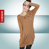 2012春装新款韩版女装 中长款套头兔毛胸花修身款毛衣 针织衫