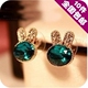 AQ0283 网络爆款 日韩饰品 海蓝色宝石水钻精致兔子耳钉 萌兔耳饰